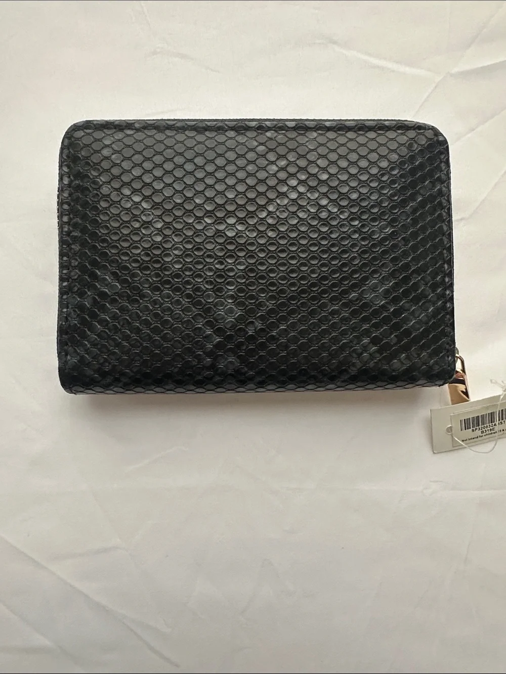 Black Textured Faux Snakeskin Zip Around Wallet